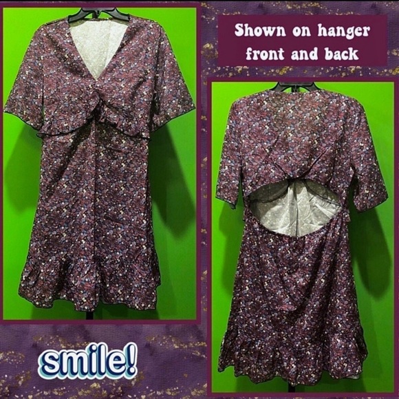 NWOT XL COTTAGECORE FALL DRESS FLORAL BACK CUTOUT & RUFFLE HEM - Picture 4 of 13